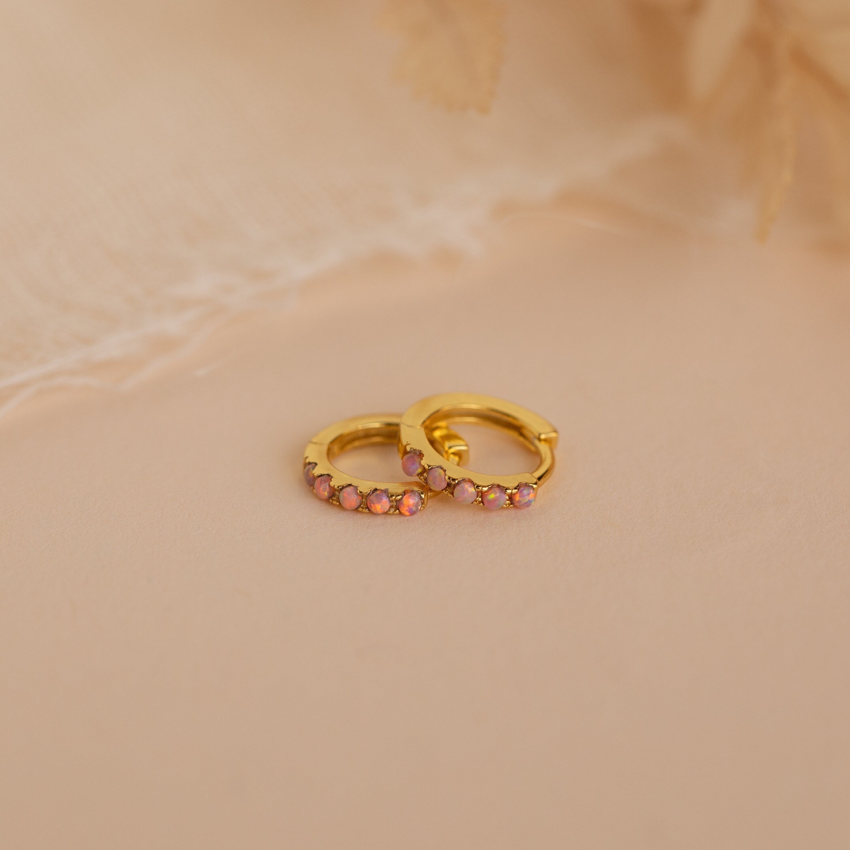 Pink Opal Huggies 18K Gold